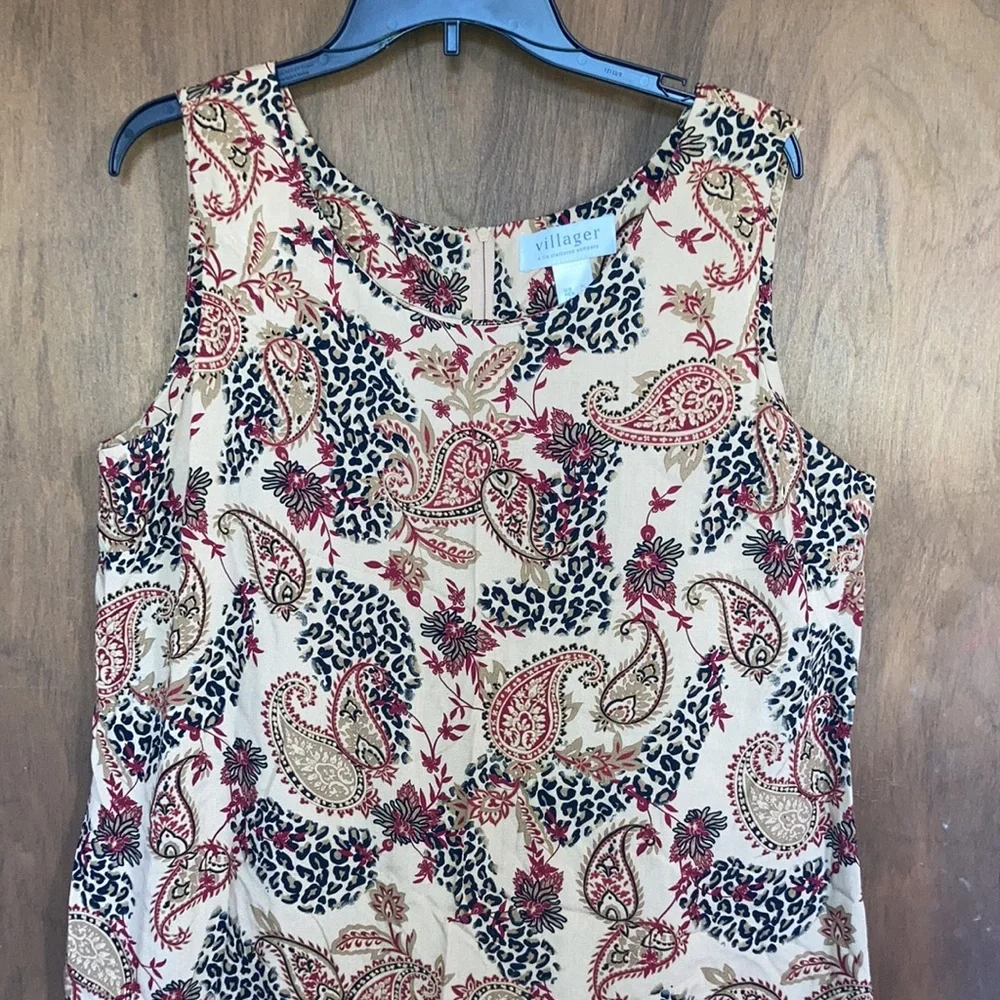Vintage dress sleeveless paisley animal print  casual office boho XL - Picture 7 of 16